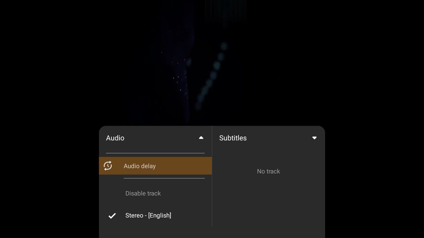 VLC for Android TV App Audio and Subtitles Menu Options