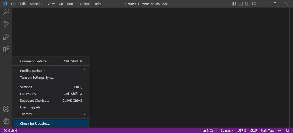 VS Code Check for Updates
