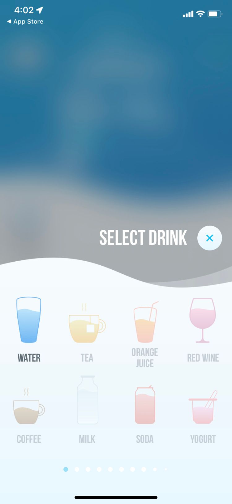 Water Reminder - Daily Tracker select drink screen