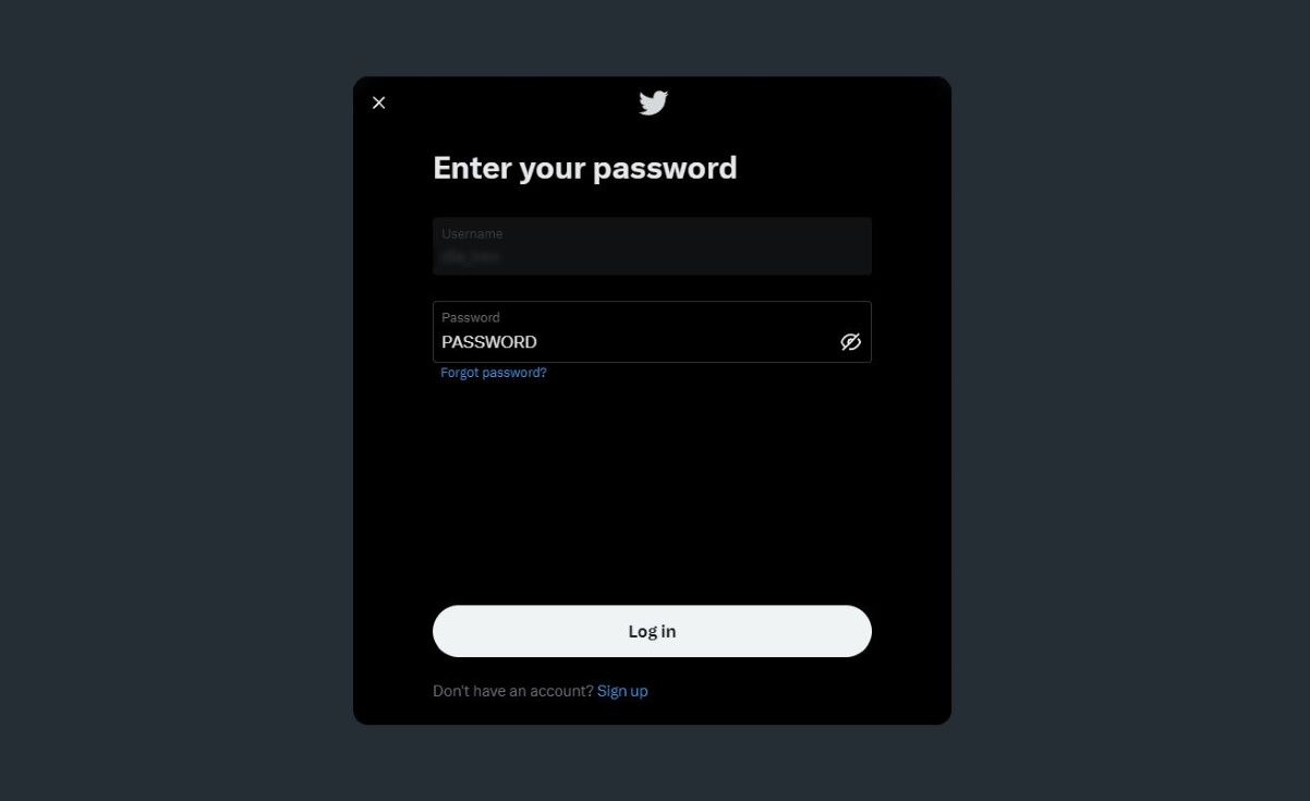 An Example of a Weak Password Shown When Signing It to a Twitter Account