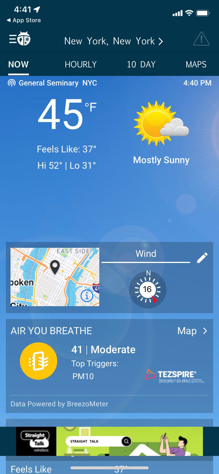 WeatherBug app home screen
