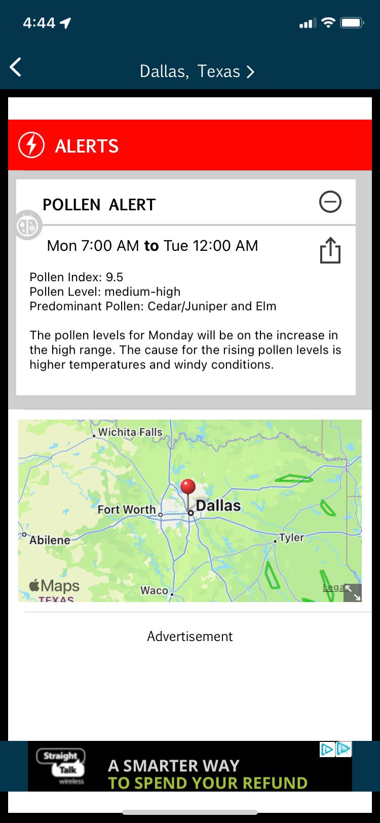 WeatherBug app pollen alert