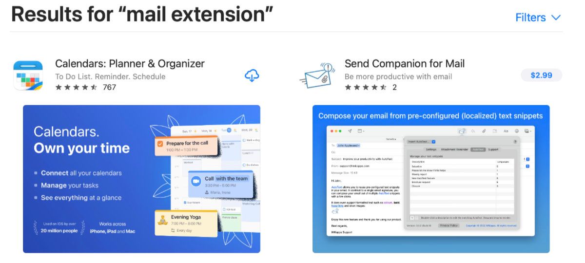 Searching the App Store for Mail extensions