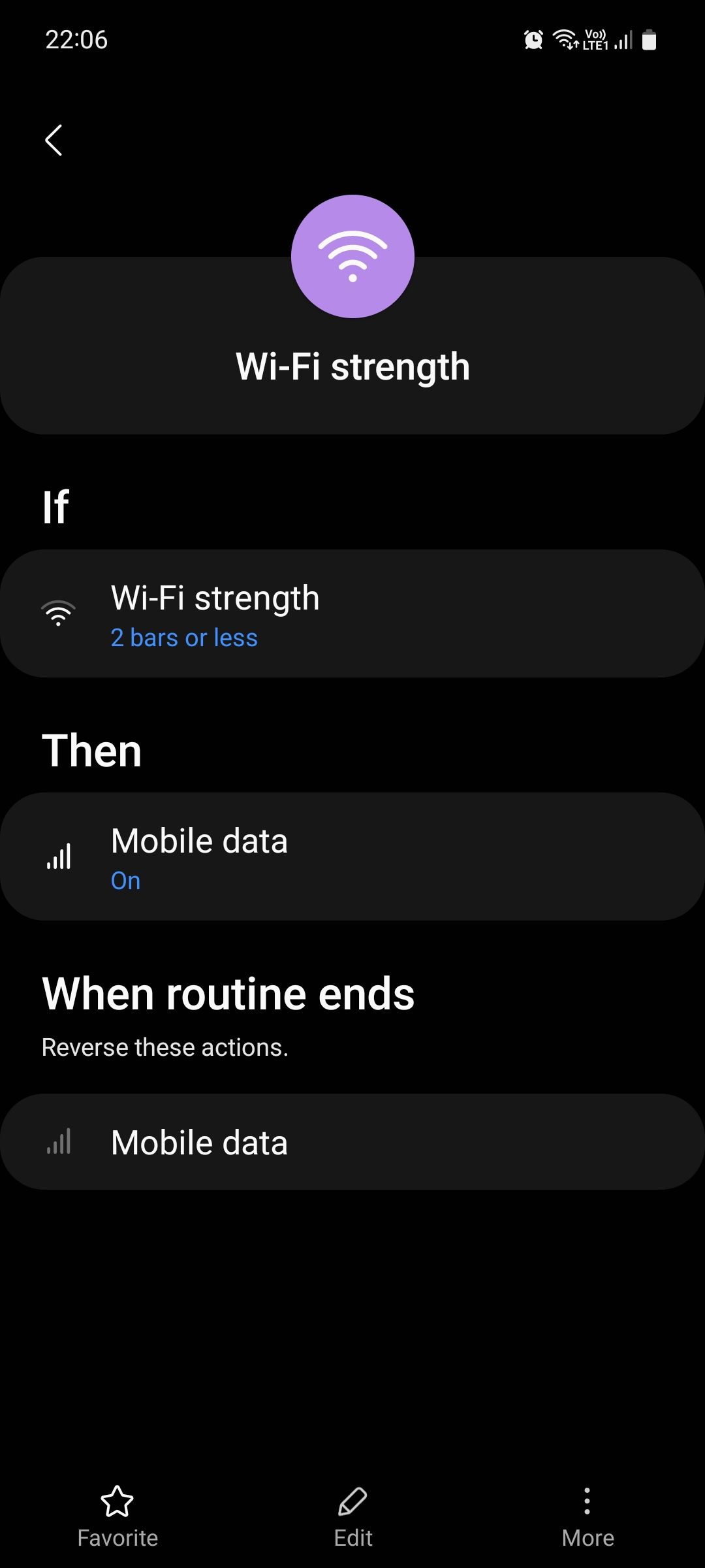 Wi-Fi strength routine on Samsung Modes and Routines