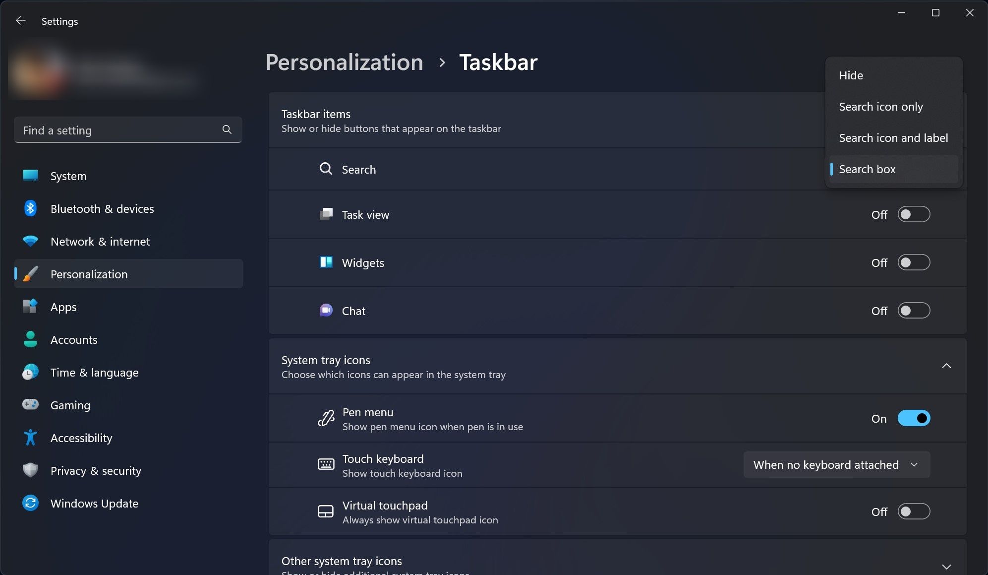 Windows 11 Search in Taskbar edit