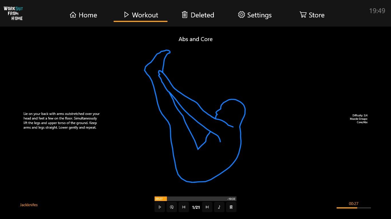 Abs and Core Exercise in Workout From Home App