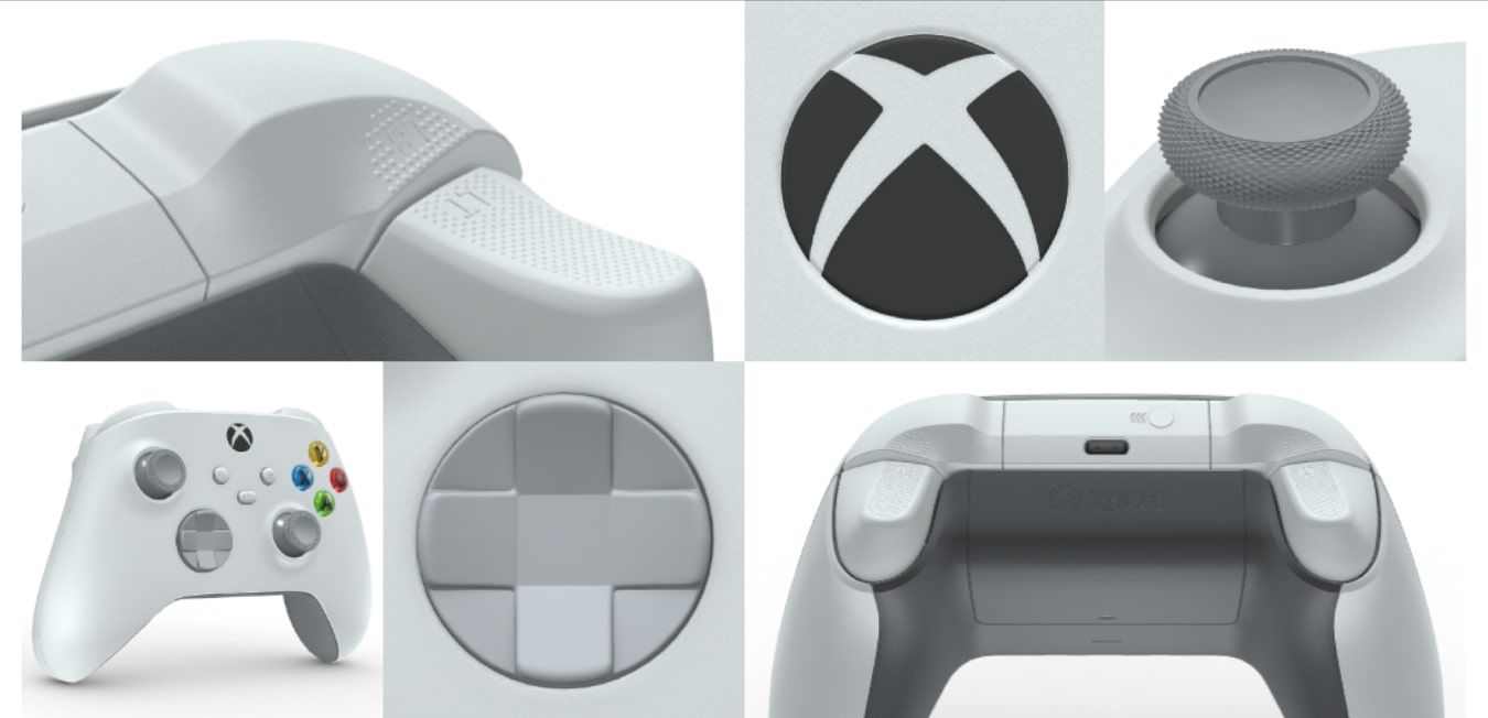 Tangkapan layar layar pratinjau Xbox Design Labs untuk pengontrol Xbox 360 yang terinspirasi Xbox Series X dan S