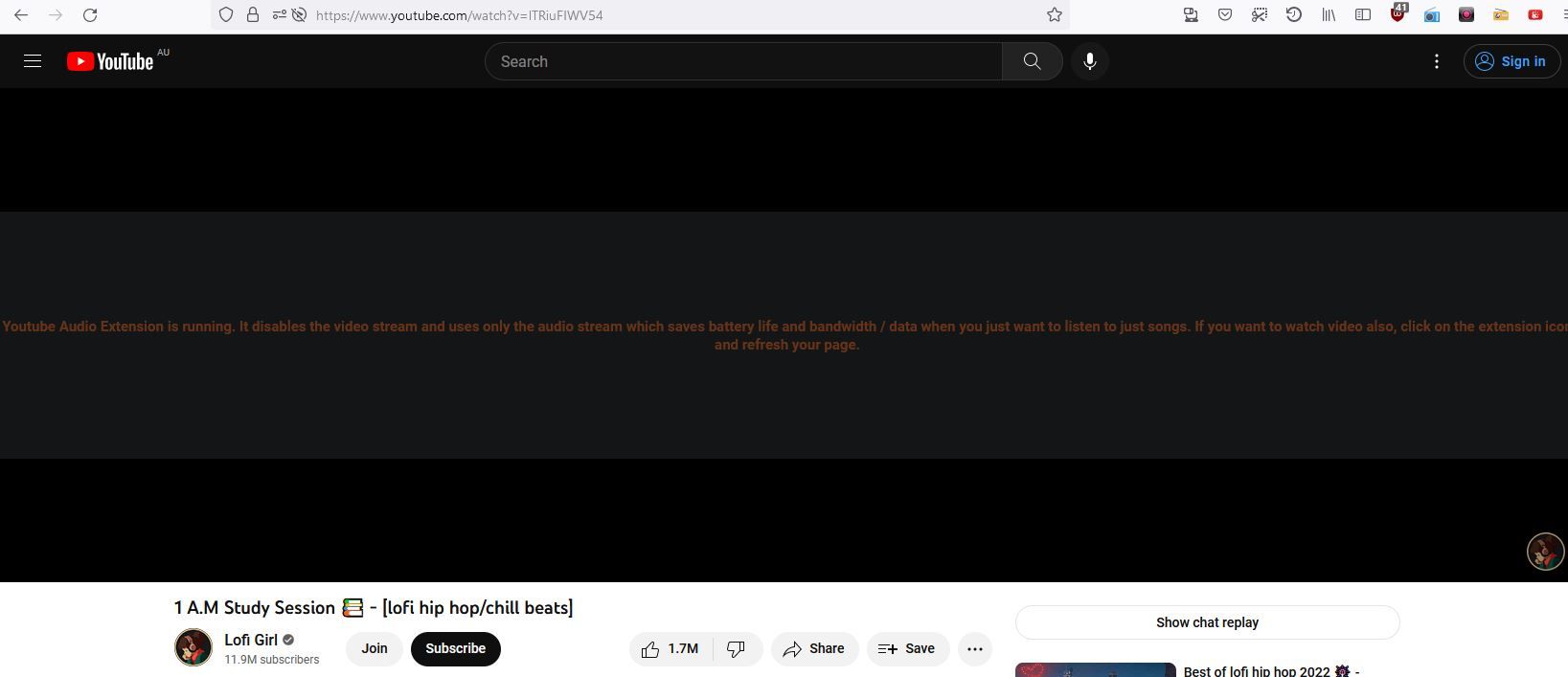 A Screenshot of the Youtube Audio Firefox Add on 