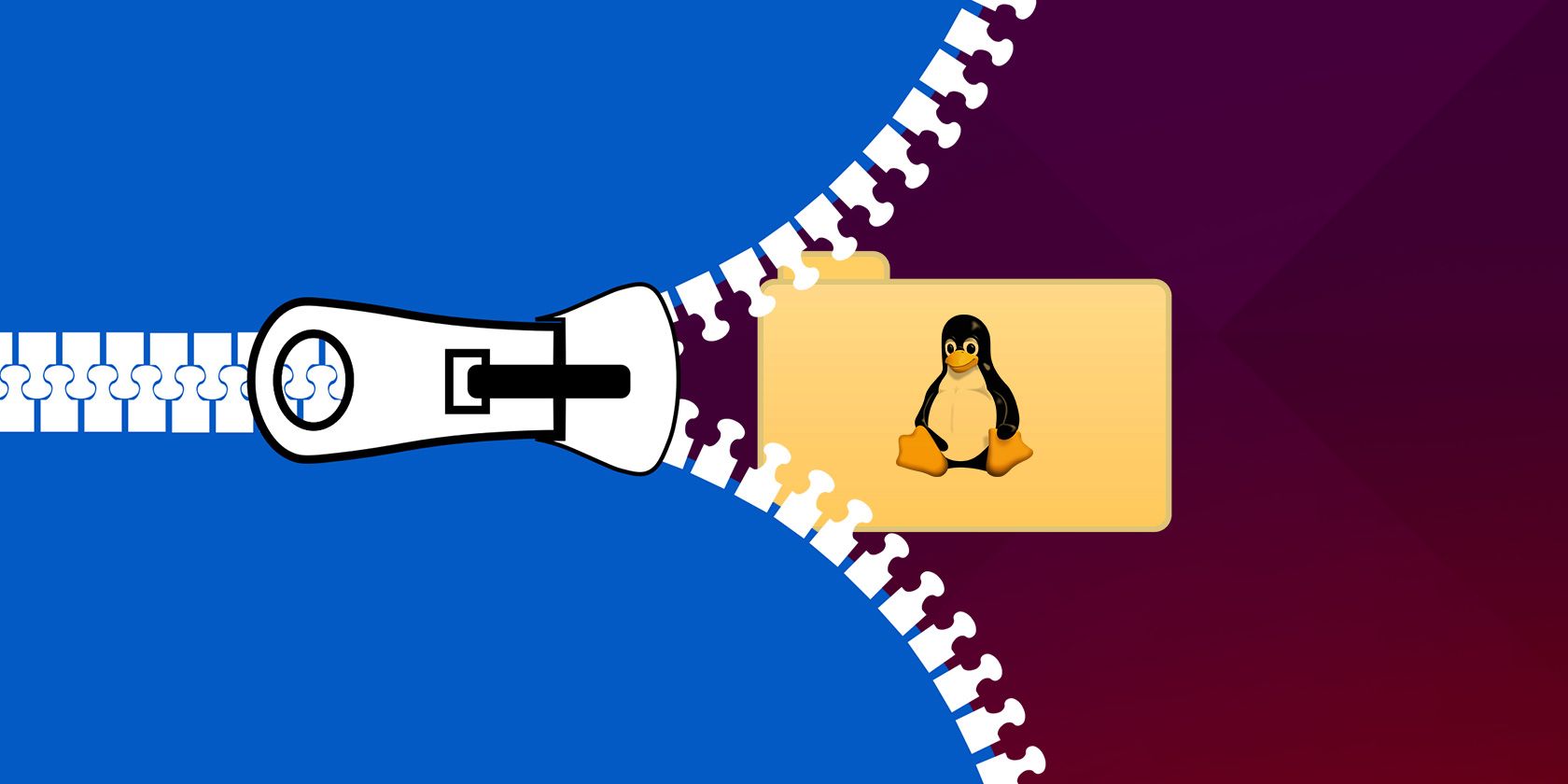 Zipper over a folder with linux penguin logo