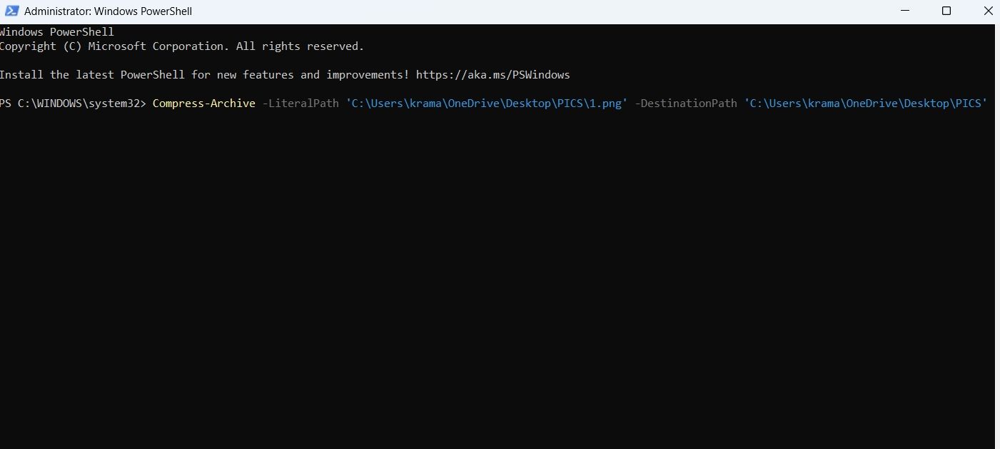 Zipping command in PowerShell
