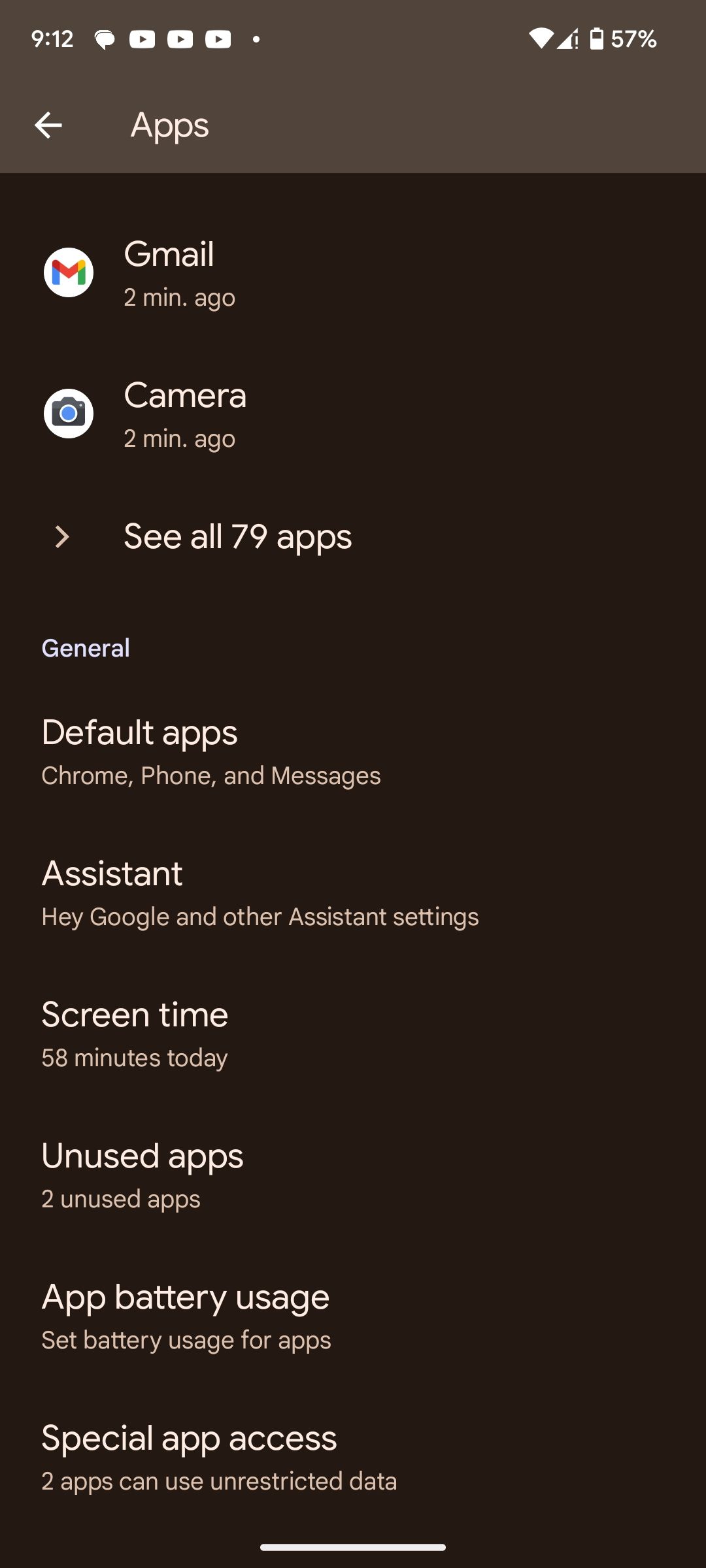 App settings page on Android