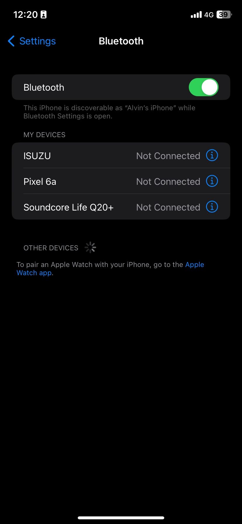 Bluetooth connection enabled on iPhone