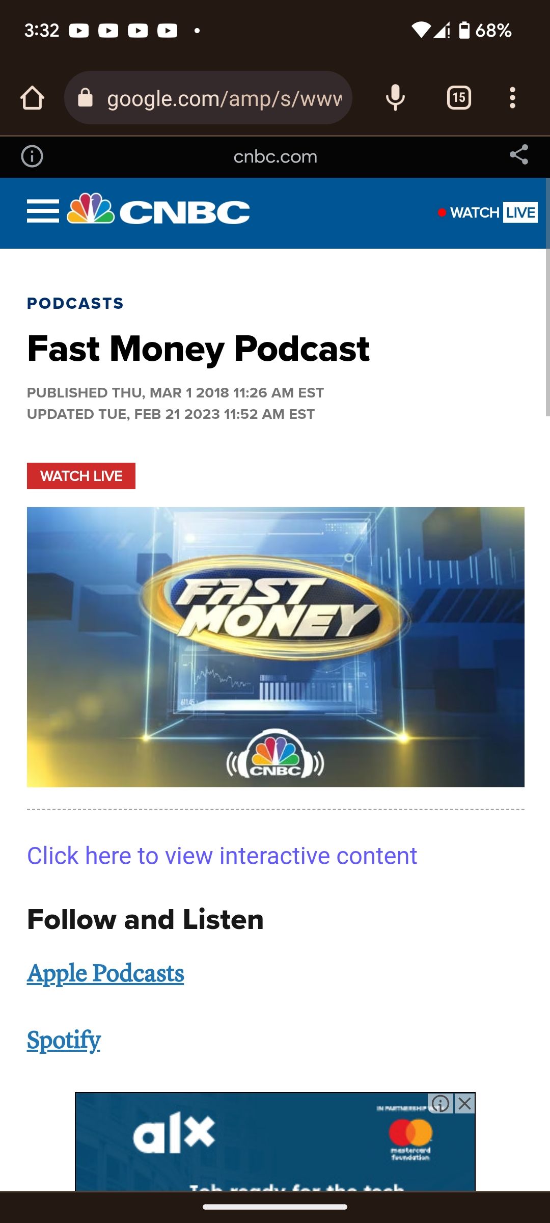 CNBC's Fast Money podcast homepage accessed via the website
