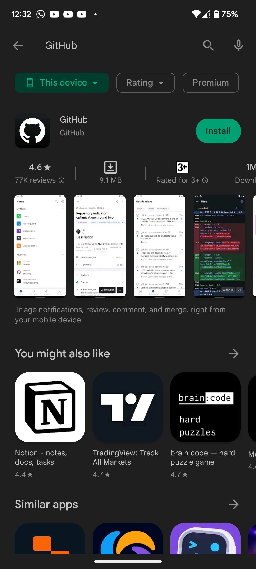 App results page in Google Play Store app