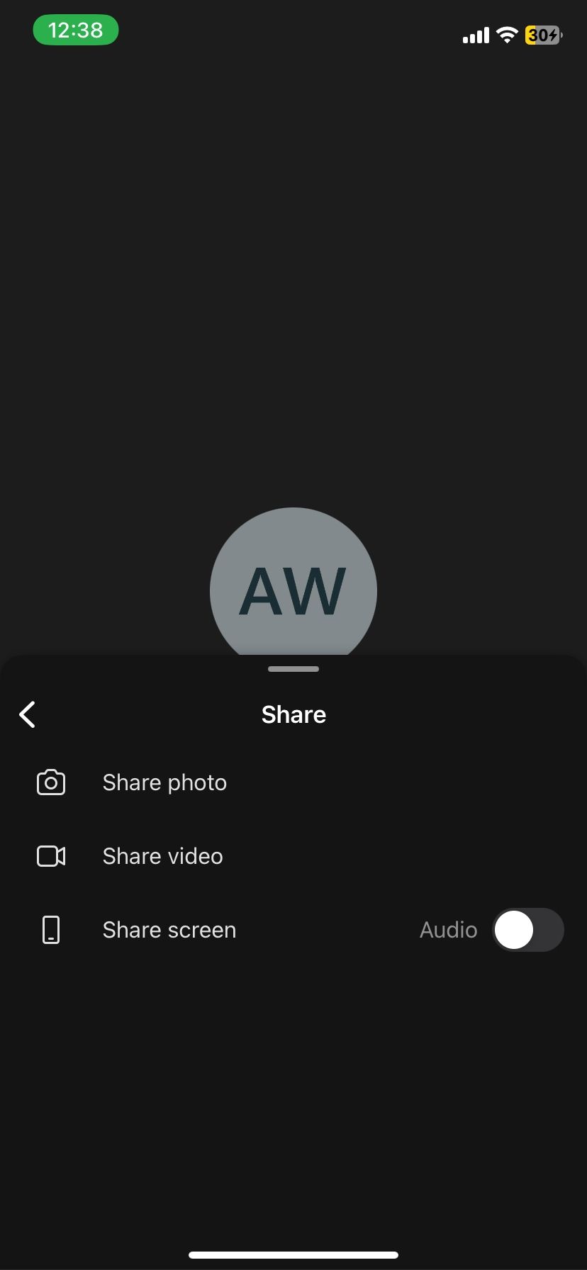 Share screen option in Microsoft Teams mobile app