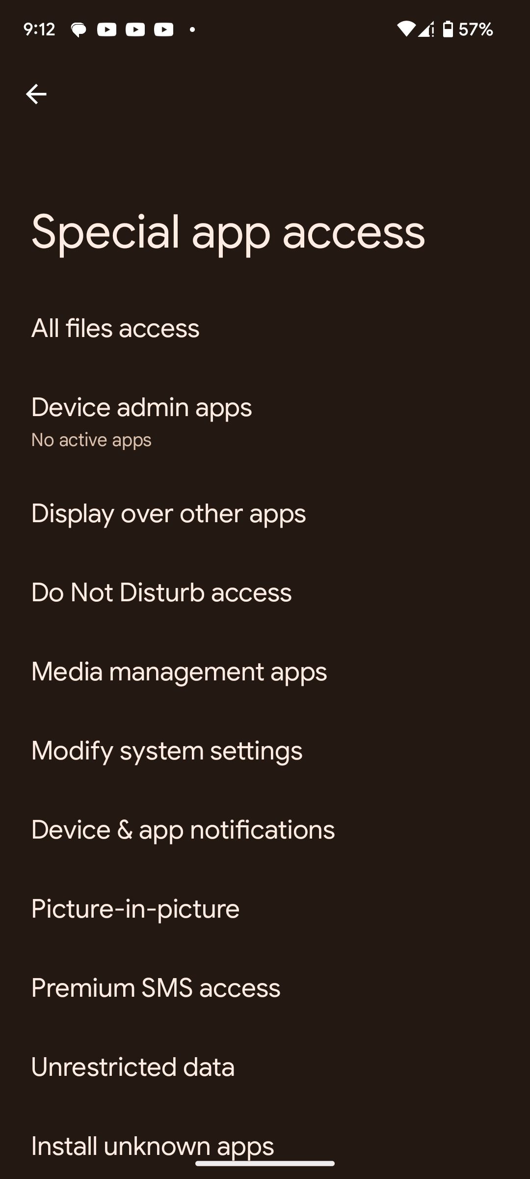Special app access settings page on Android