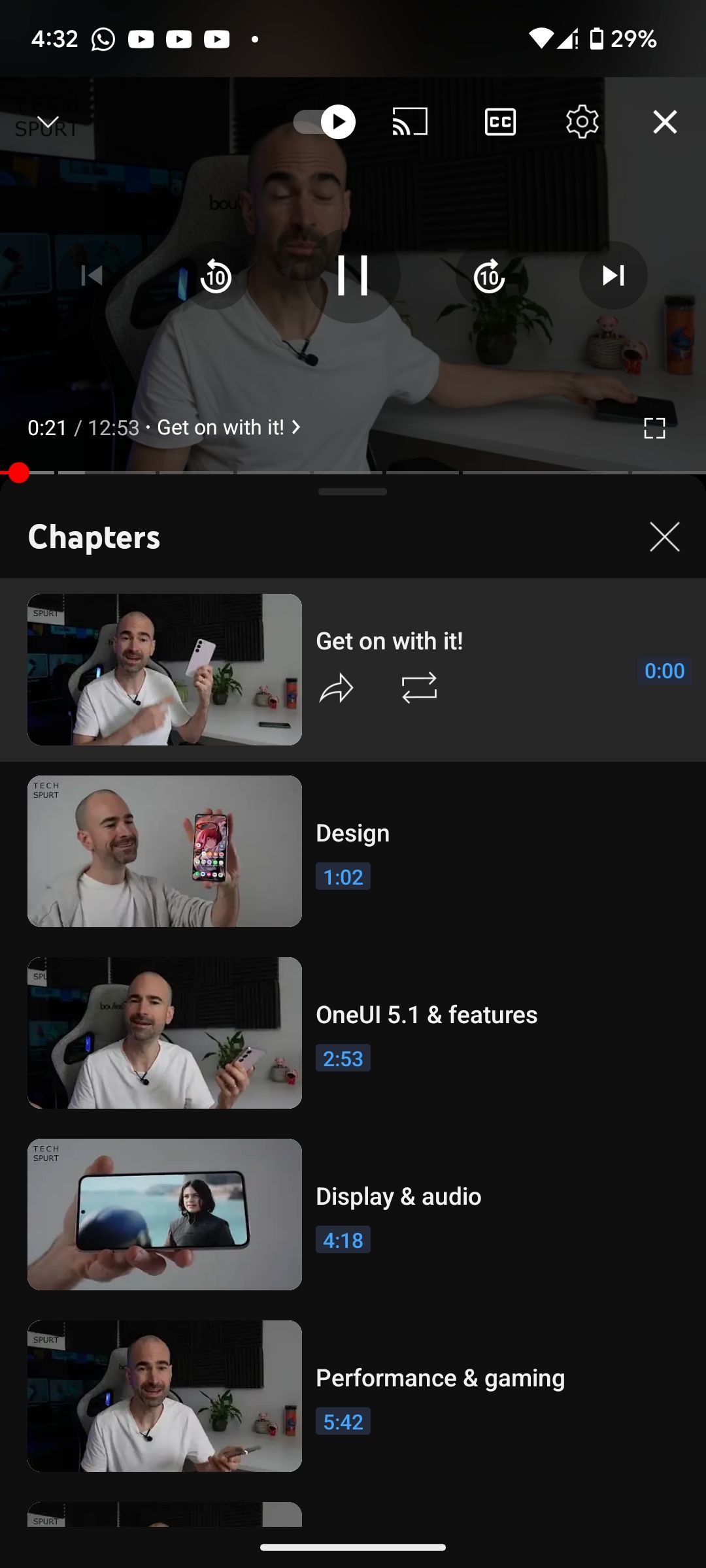 Viewing video chapters on YouTube mobile