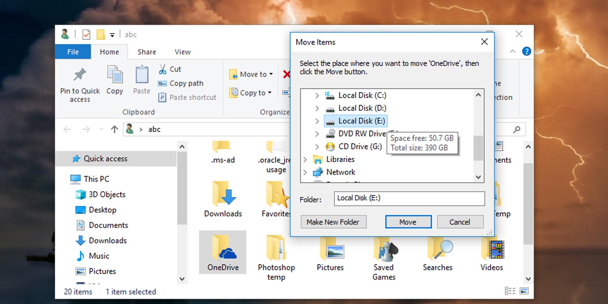 Move OneDrive folder to a new location
