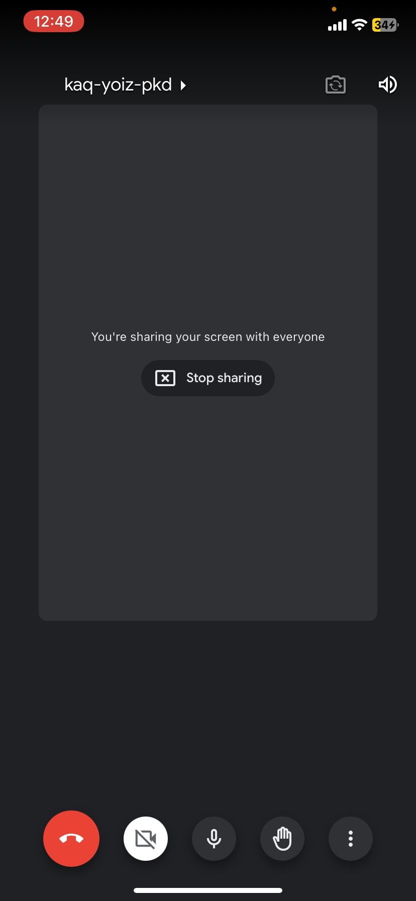 Sharing screen on Google Meet mobile