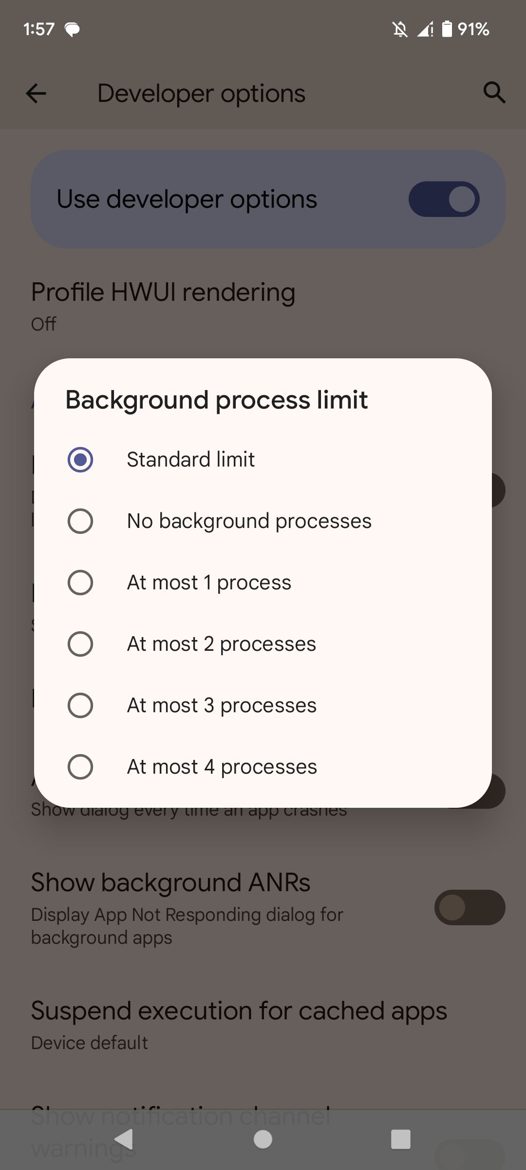 Setting the maximum number of allowed background processes on Android 