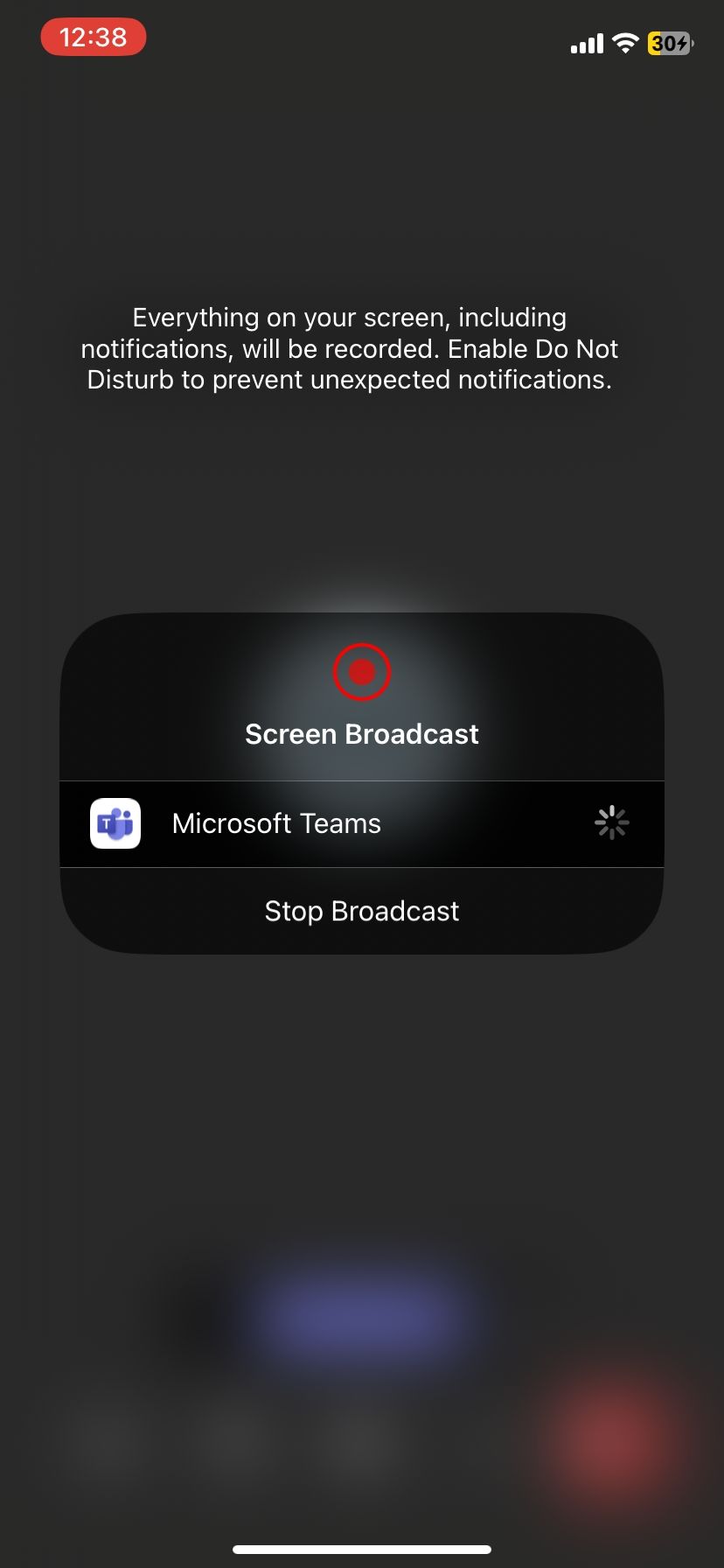 Sharing screen on mobile via Microsoft Teams