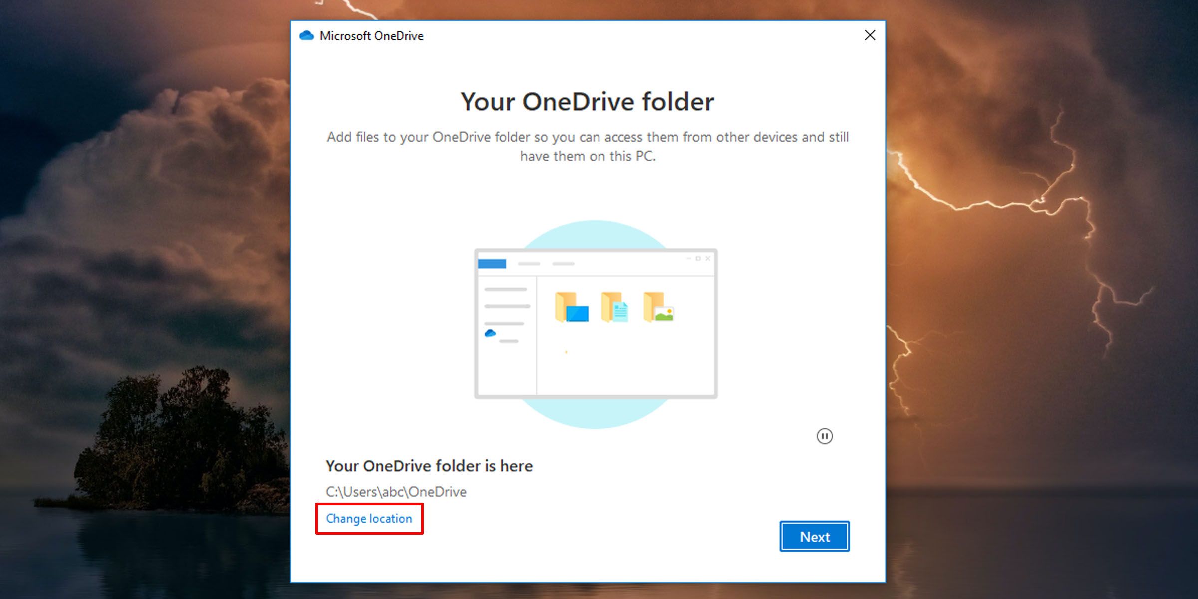 Change where OneDrive syncs your files