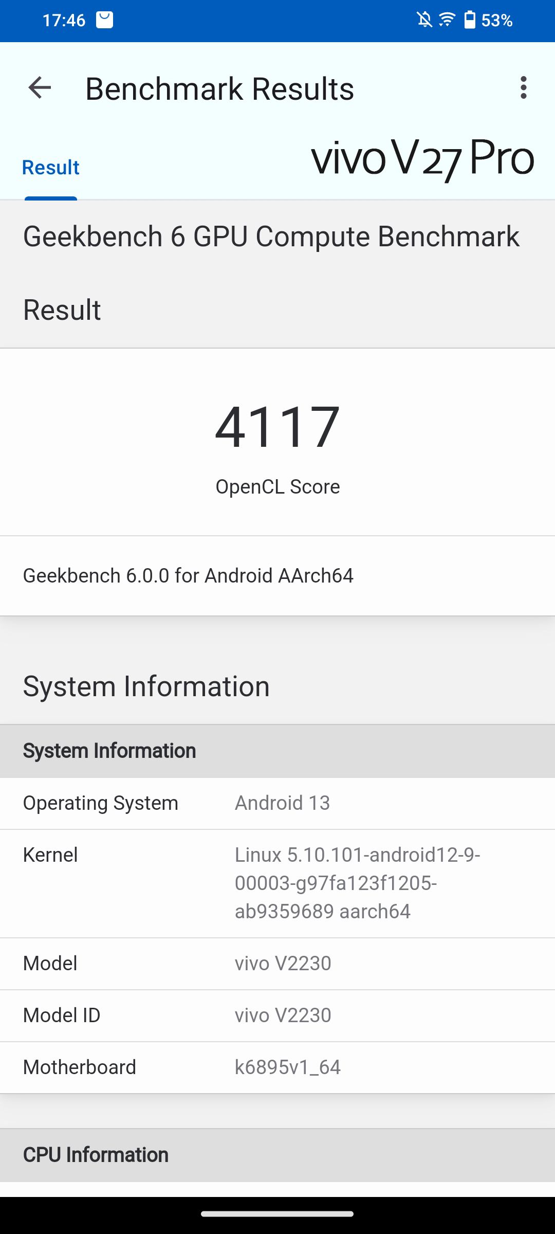 08 vivo V27 Pro Geekbench 6 OpenCL results