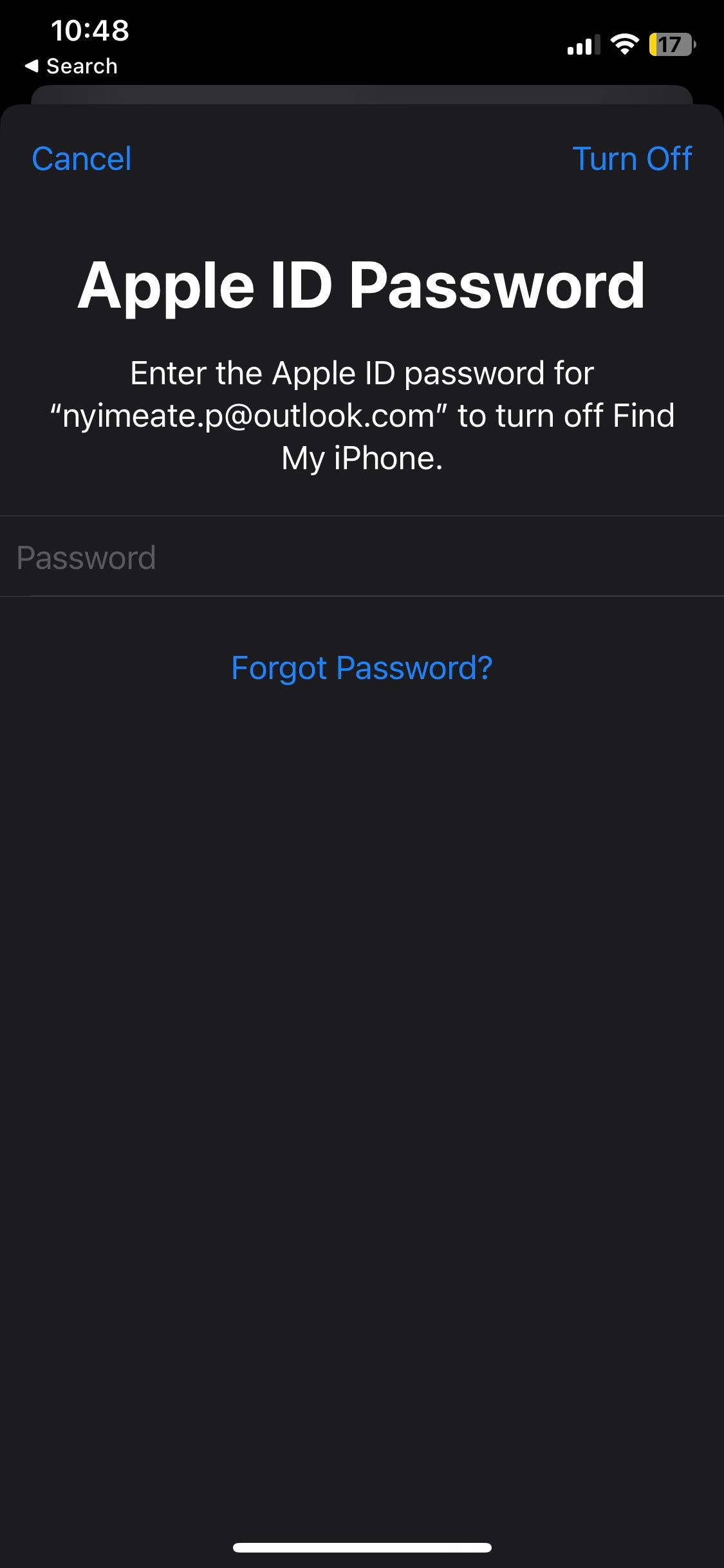 Prompt to enter Apple ID password