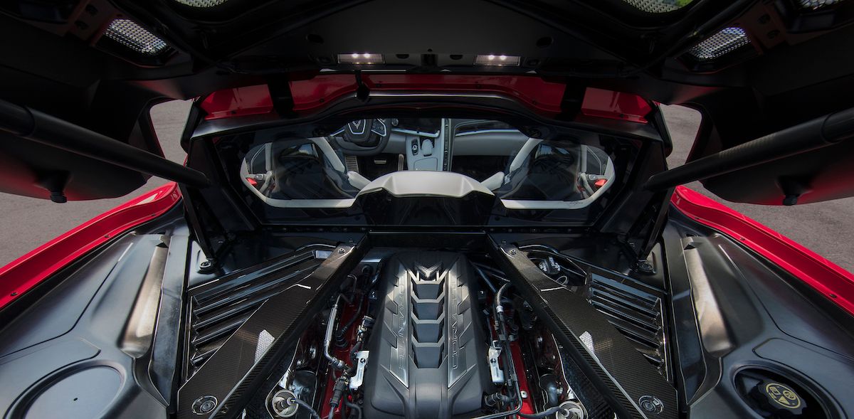 Engine bay of a 2020 Corvette Stingray
