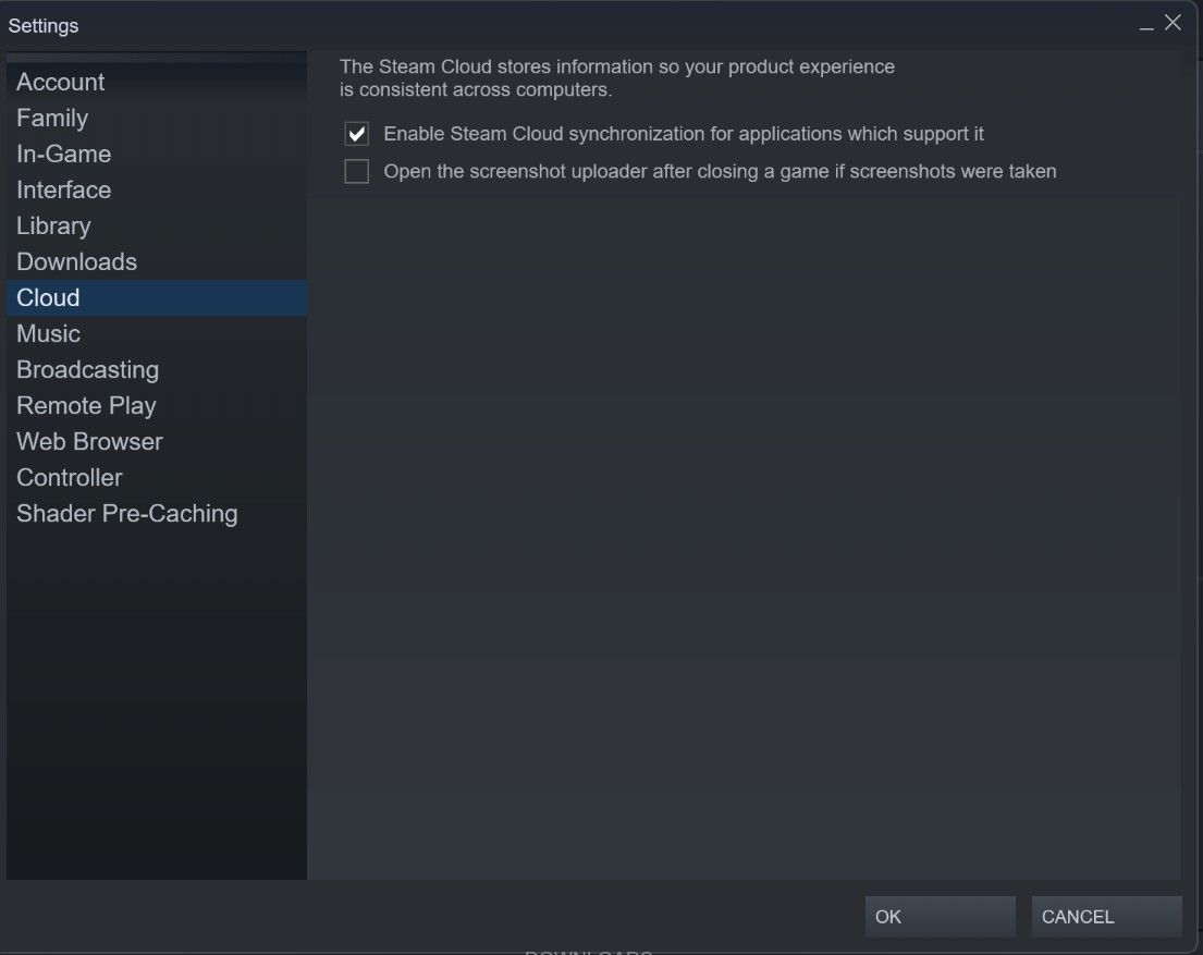 Check the Box to Enable Cloud Syncronization in Settings of Steam Client for Windows