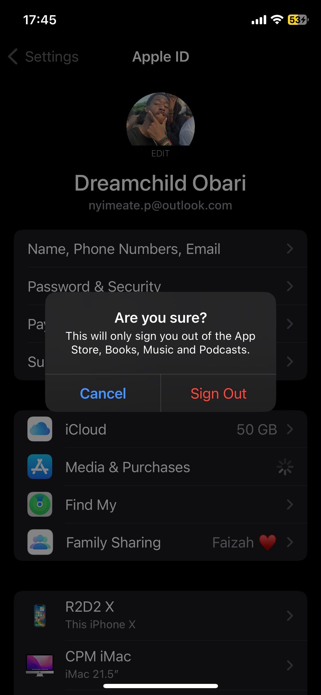 Prompt to confirm Media & Purchases sign out on iOS Settings