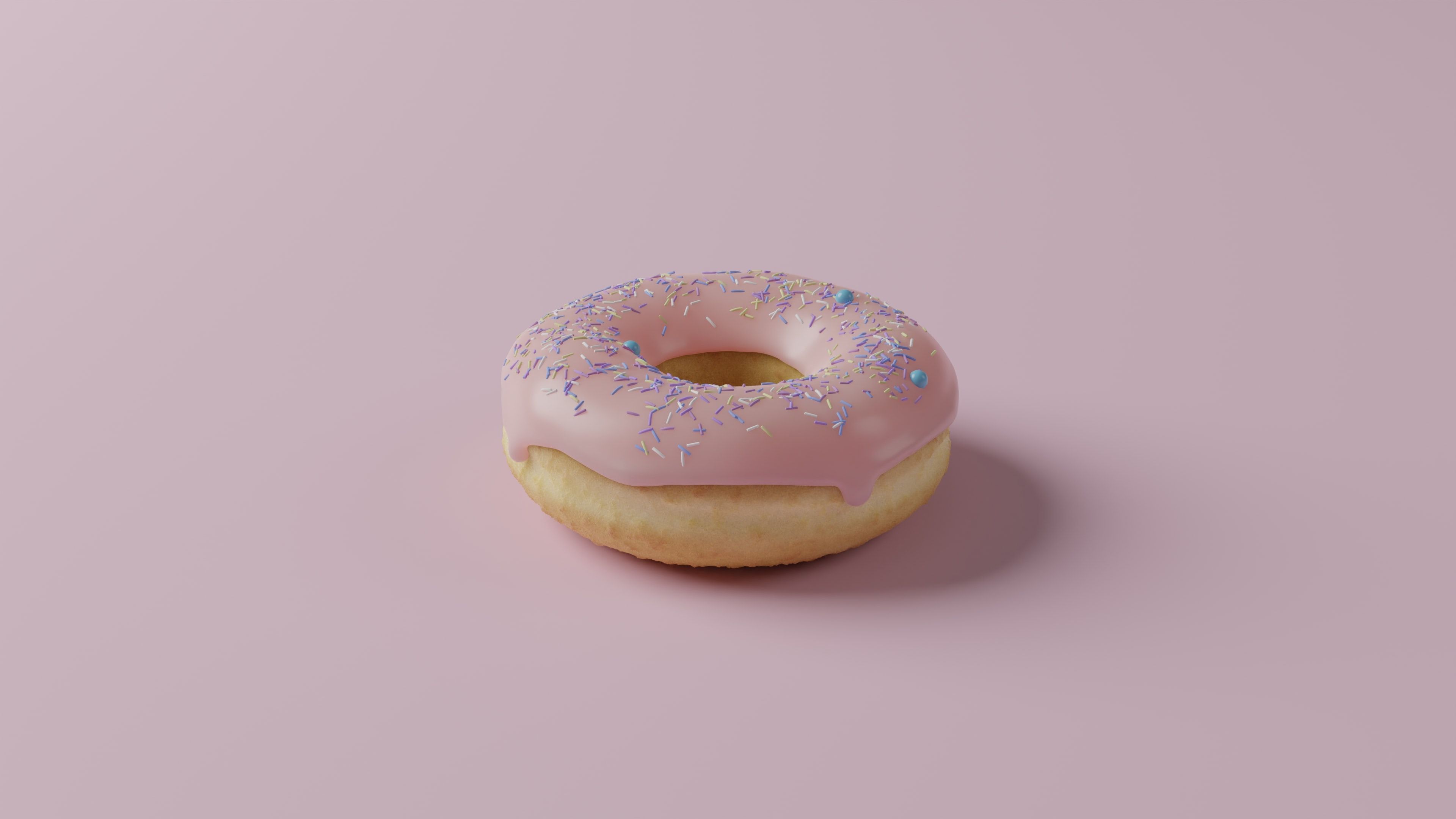 3D model of donut with pink frosting and sprinkles