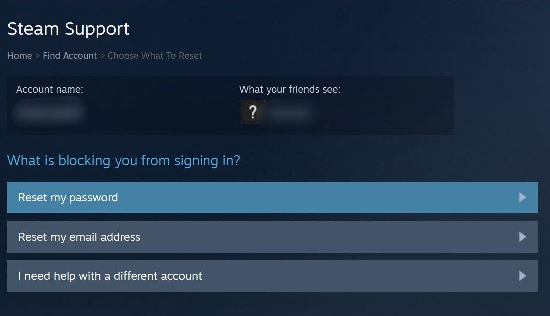 Click on Reset My Password Option on Steam Website