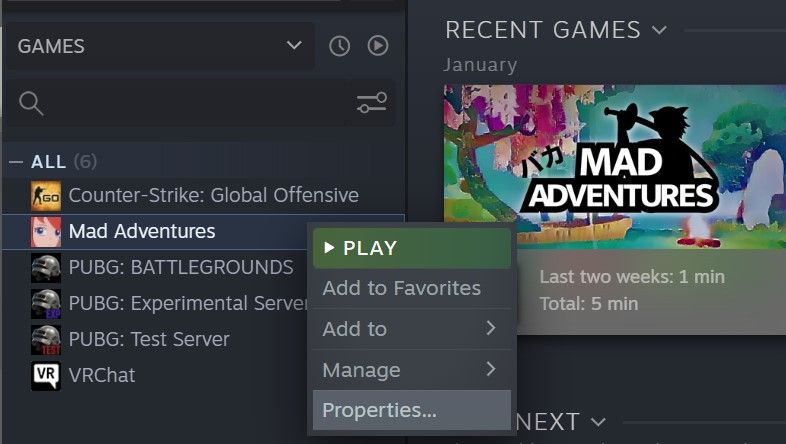 Open Game Properties By Right-clicking on the Game in Steam Game Library