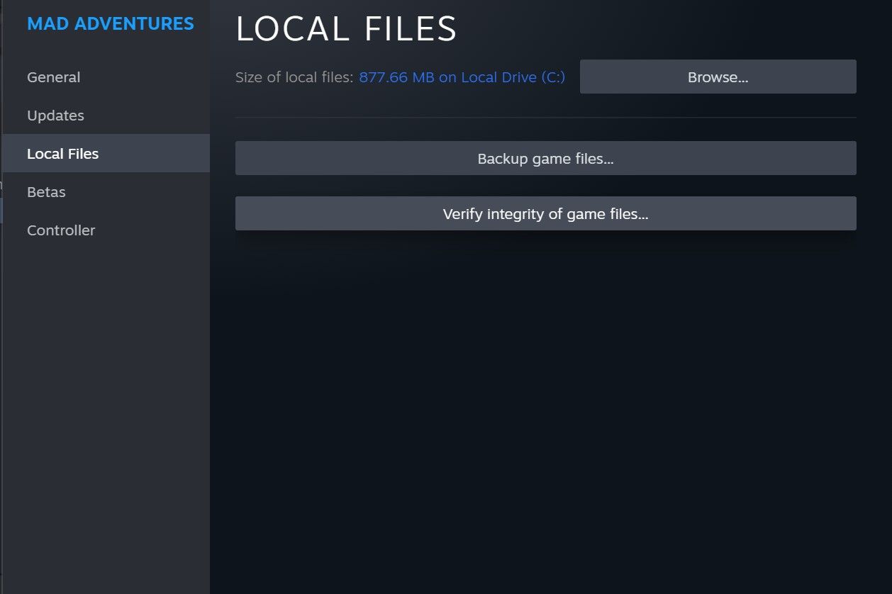 Klik Verifikasi Integritas File Game di Tab File Lokal di Properti Game Klien Steam