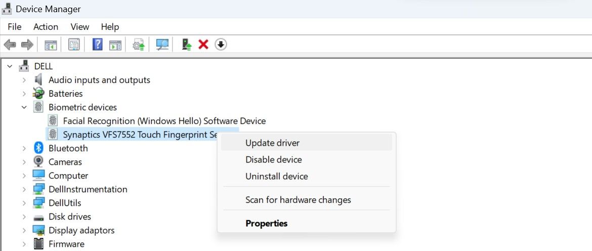 Perbarui Perangkat Pemindai Sidik Jari di Windows Device Manager