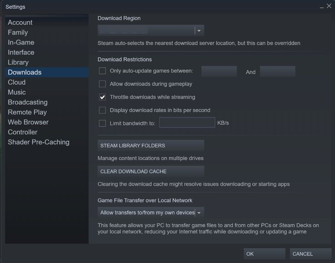 Click on Steam Library Folder in Downloads Tab in Steam Settings