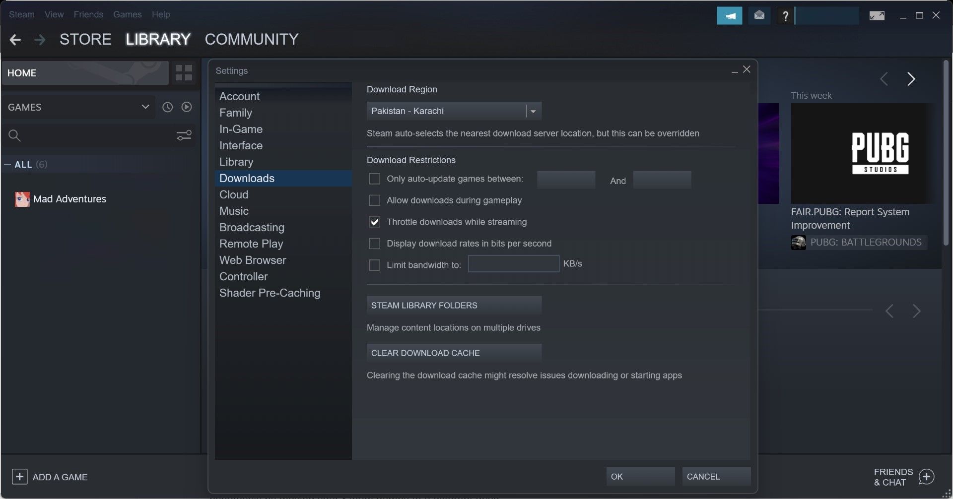 Clear the Download Cache in Steam Settings