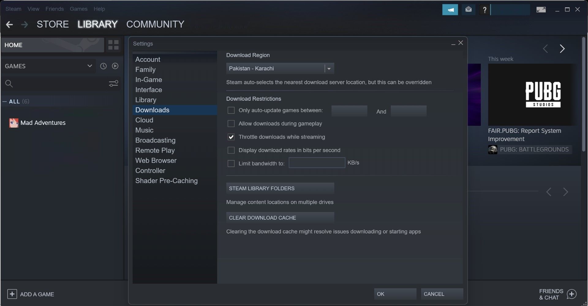 Open Steam Library Folders in the Downloads Tab of Steam Settings
