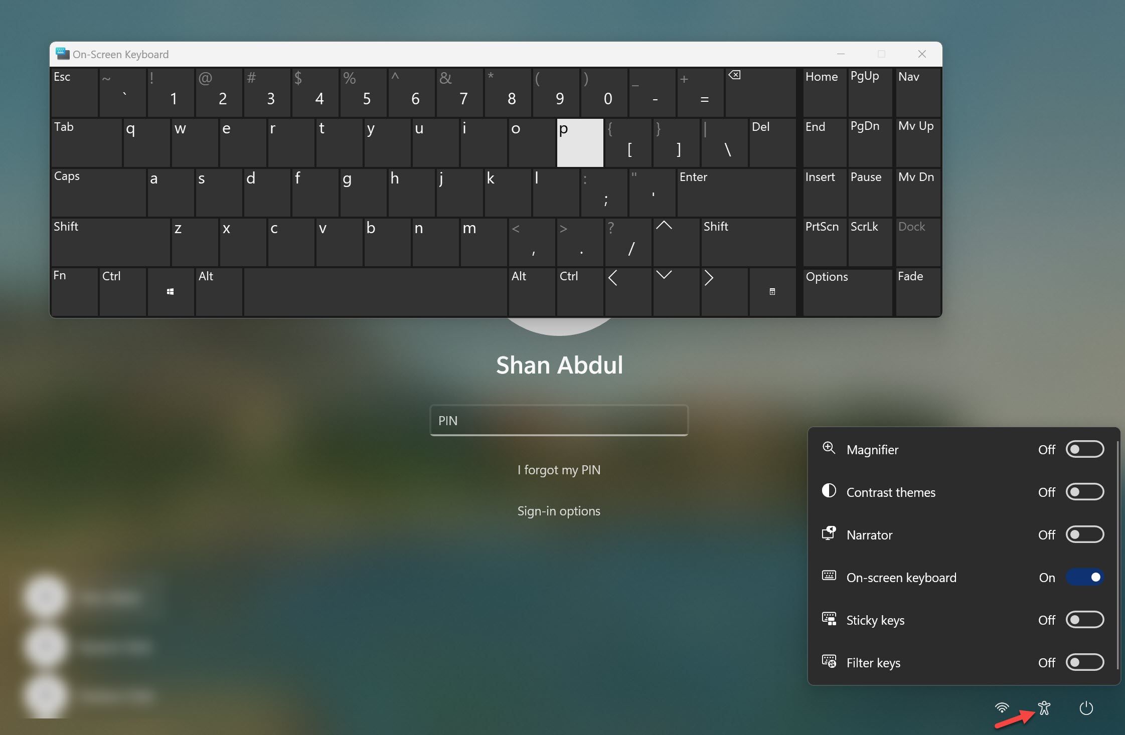 Activate Onscreen Keyboard From Accessibility Settings and Enter Your Password