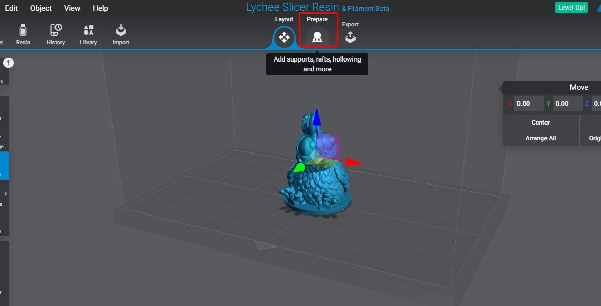 An option to add supports to the 3D object