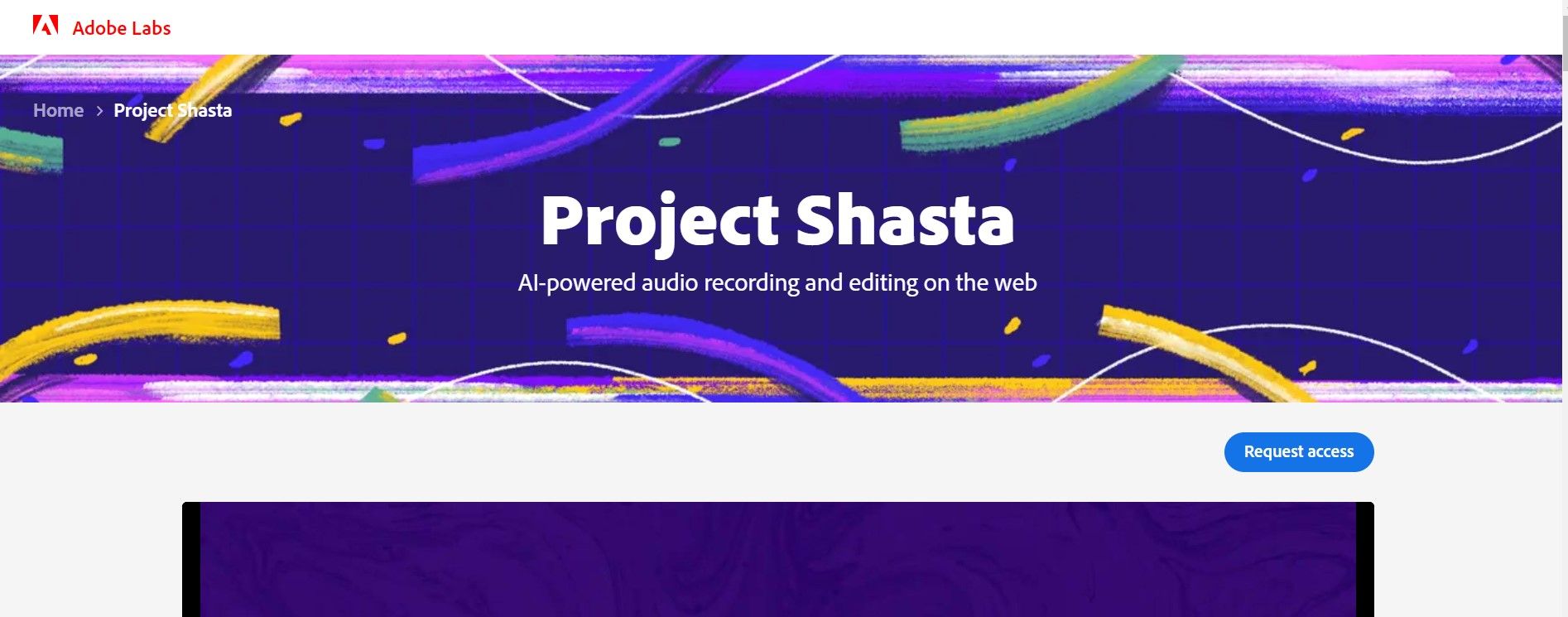 Page d'accueil Shasta d'Adobe Project