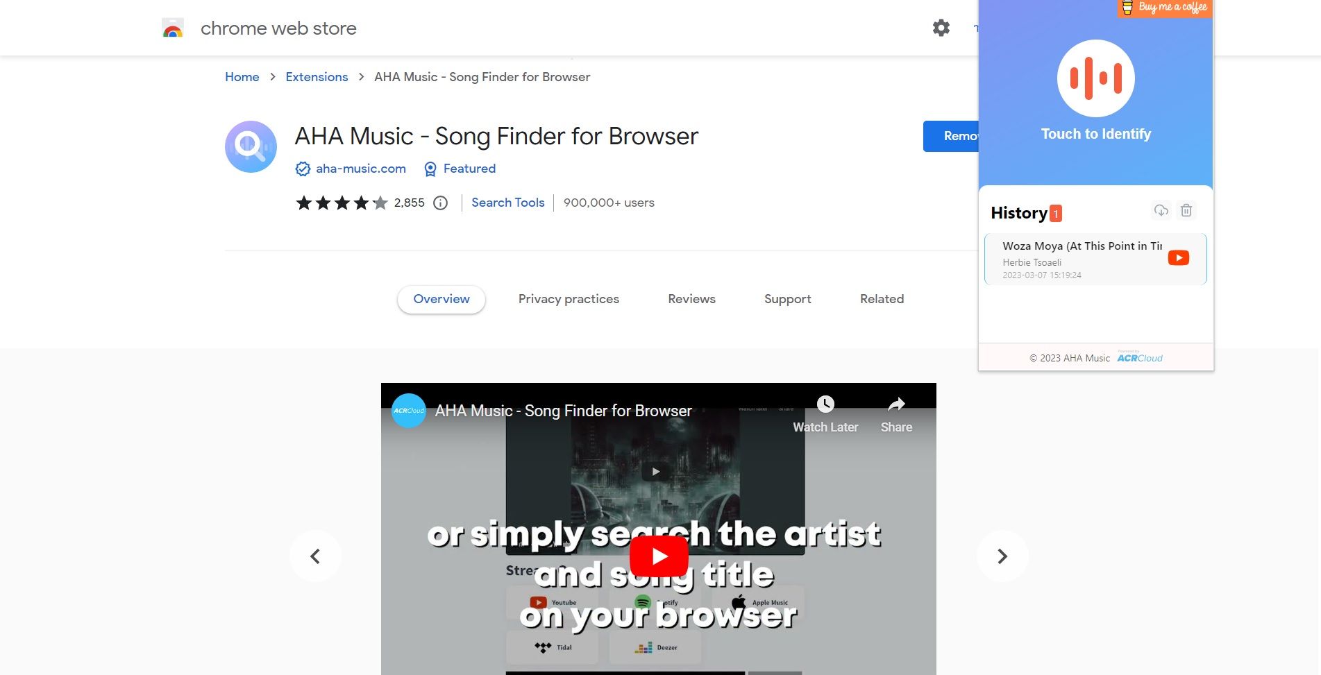 AHA Music extension install page