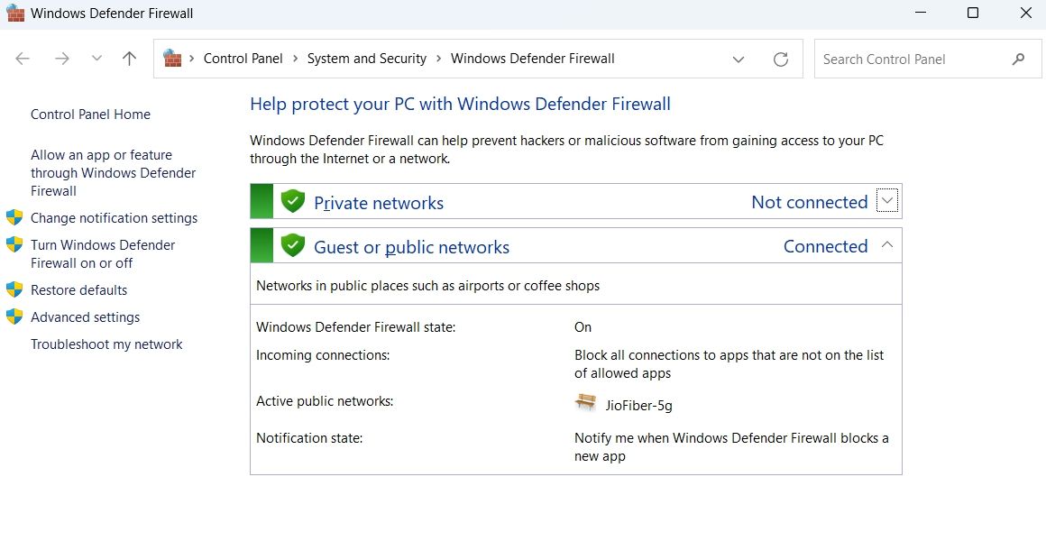Permitir um aplicativo ou recurso por meio da opção Firewall do Windows Defender no Firewall do Windows