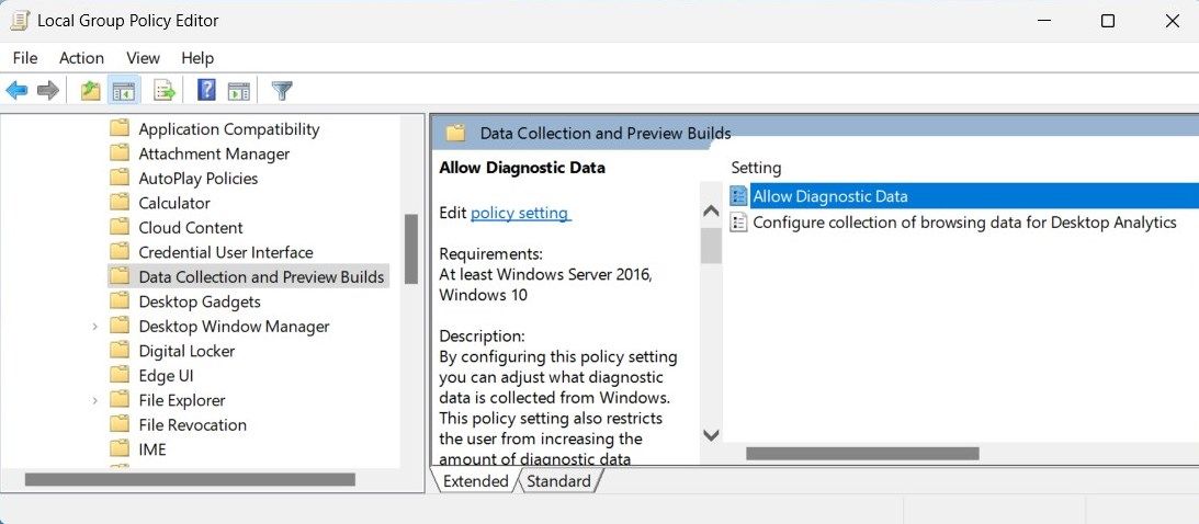 Allow Diagnostic Data Using Group Policy
