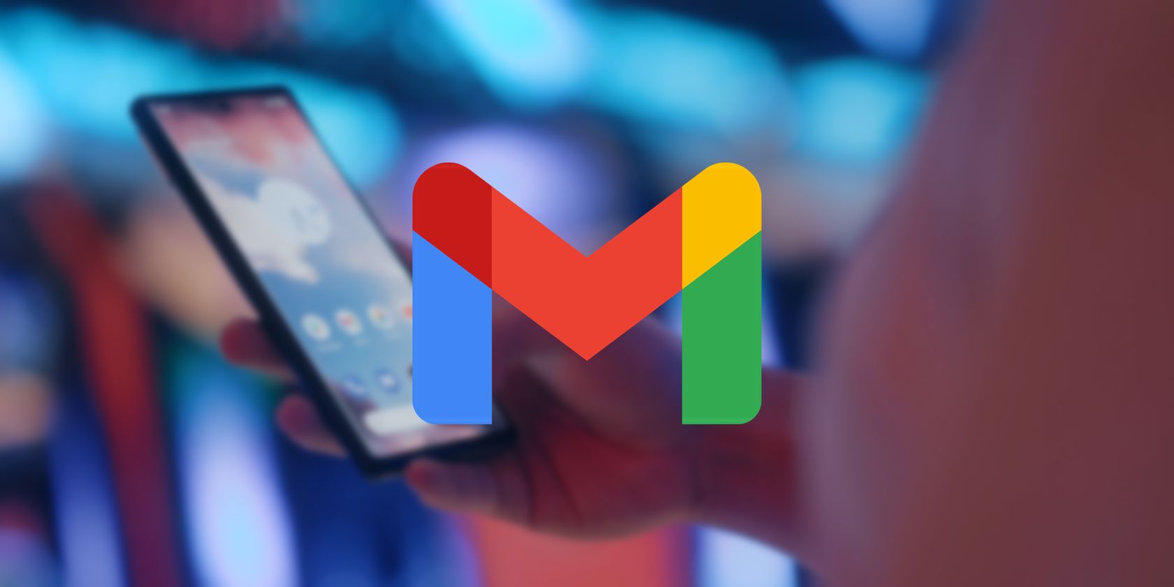 An image of a person using a smartphone with the Gmail logo overlay in the middle