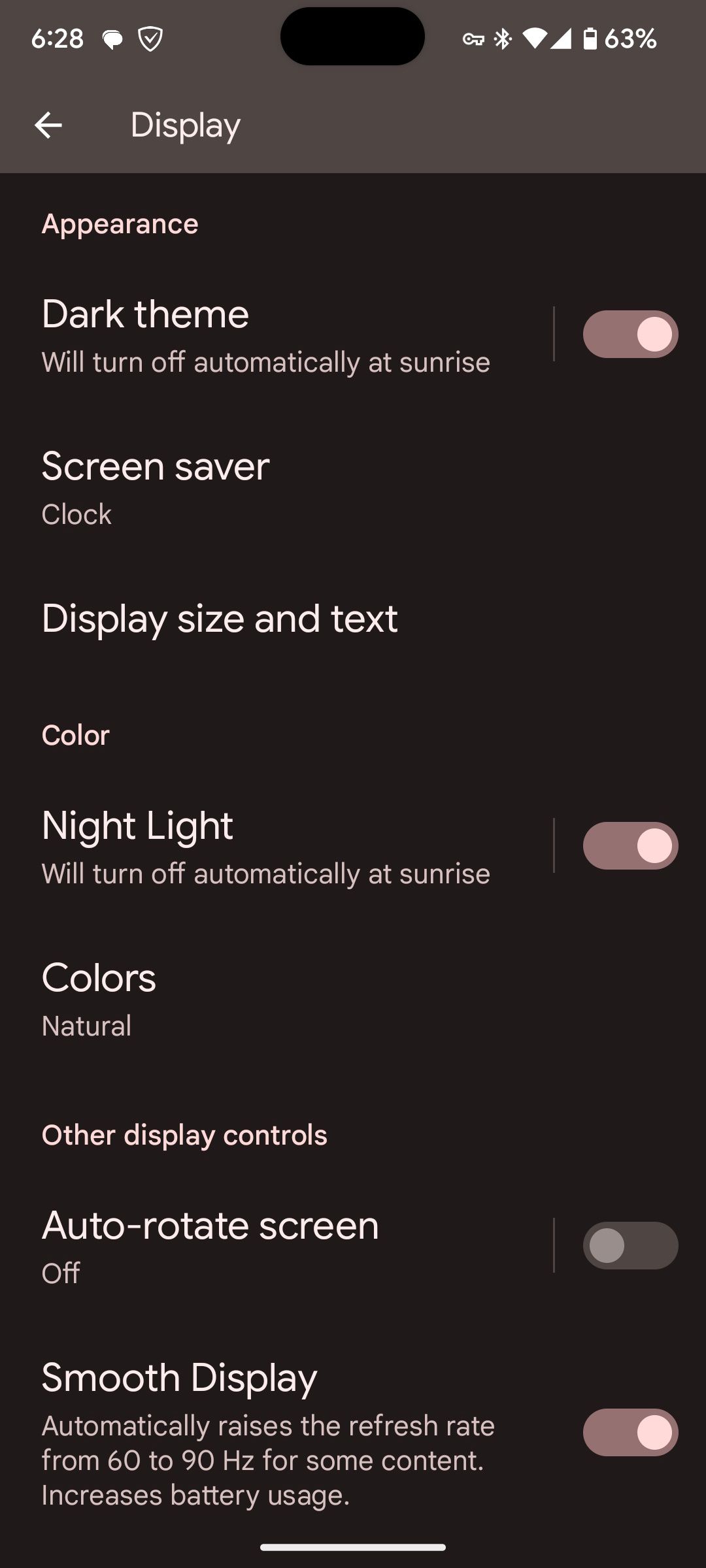 The Android display settings 
