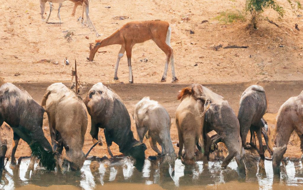 Hewan minum air di tepi sungai
