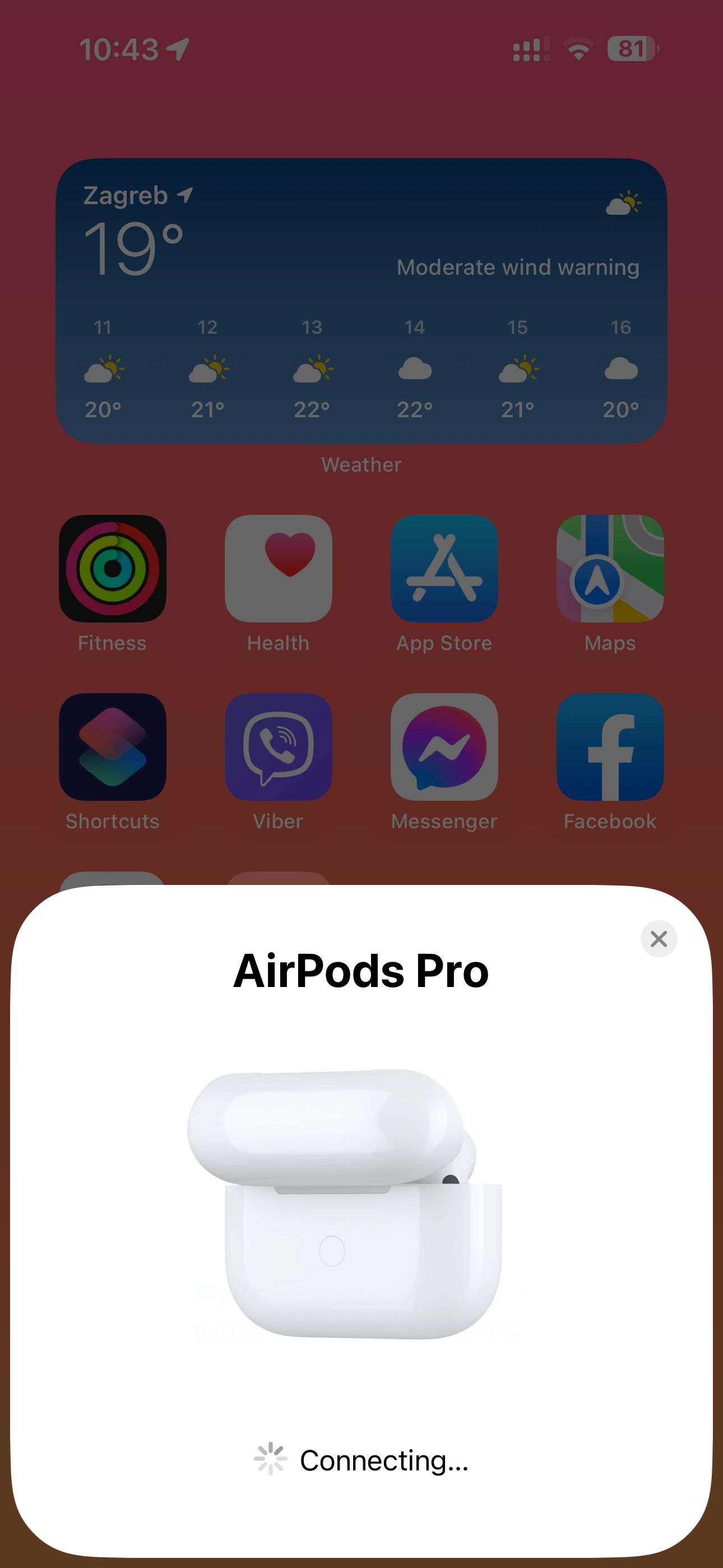 iPhone displaying a card confirming AirPods have been connected
