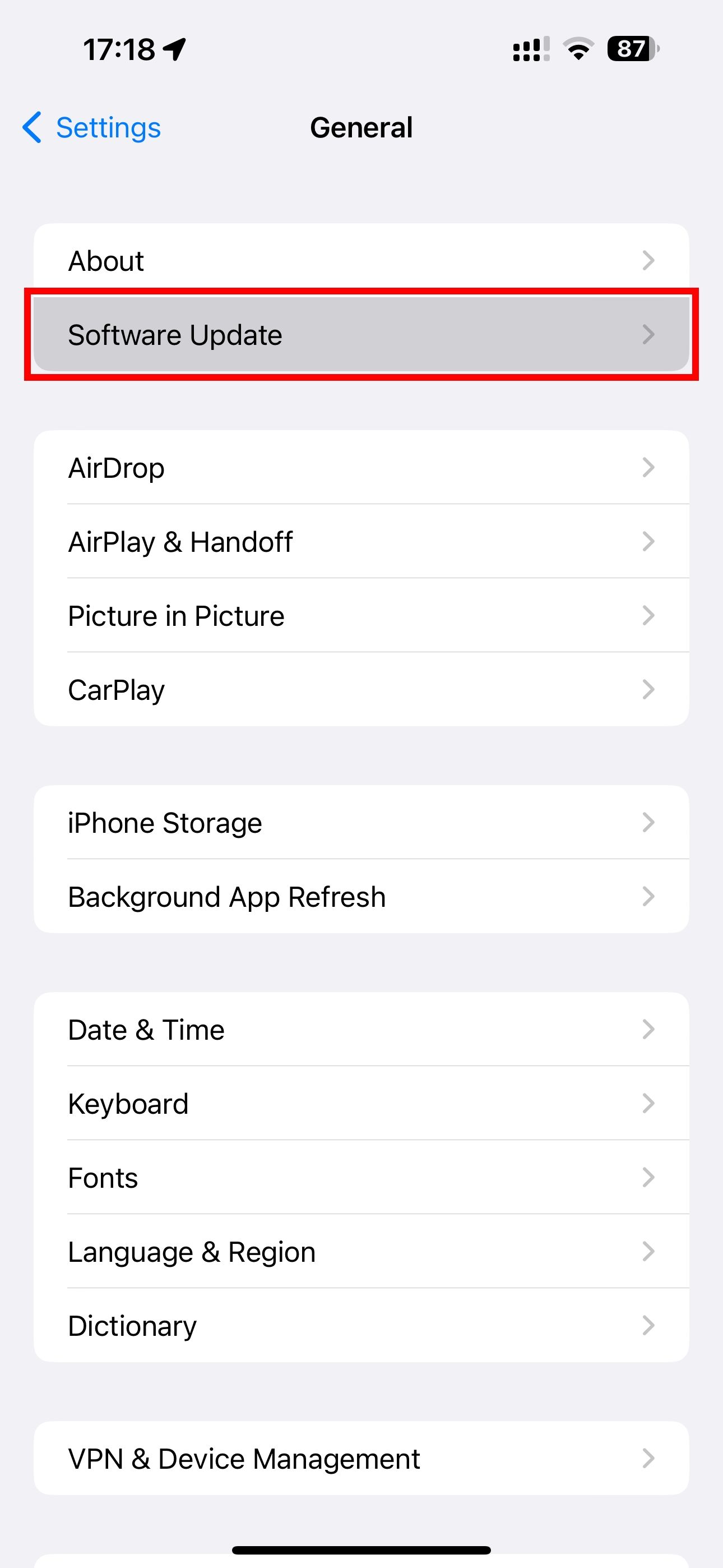 Apple iOS 16.3 iPhone Settings app Software Update option highlighted